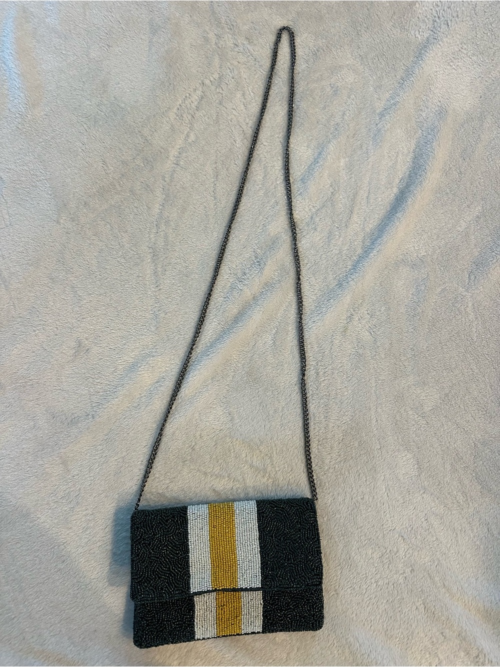 Green  Beaded Crossbody Bag with Gold & White Stripe